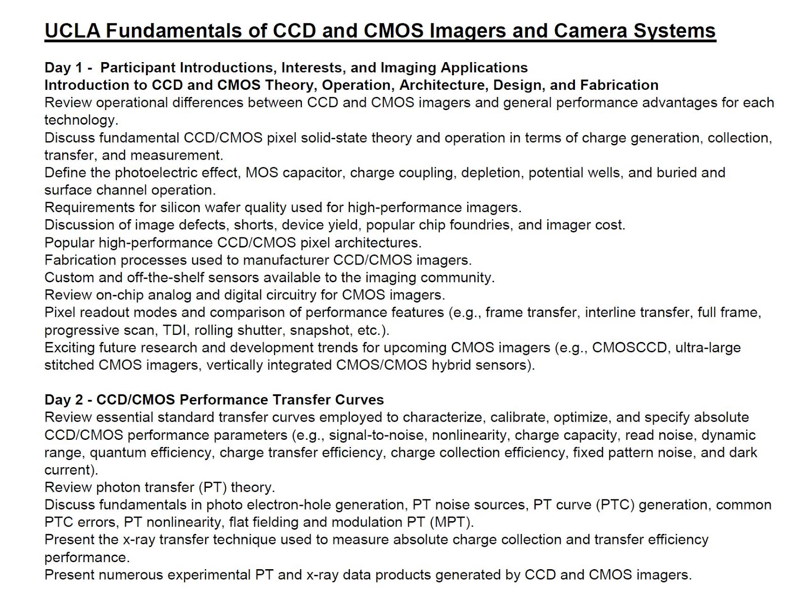 james Janesick UCLA CCD and CMOS imagers course content