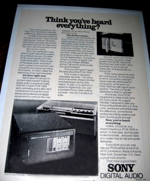 first digital recolrdingtape sony corporatin pcm-1600 digital audio processor 1979